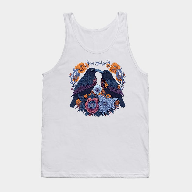 Floral Crow Couple Tank Top by ElMass